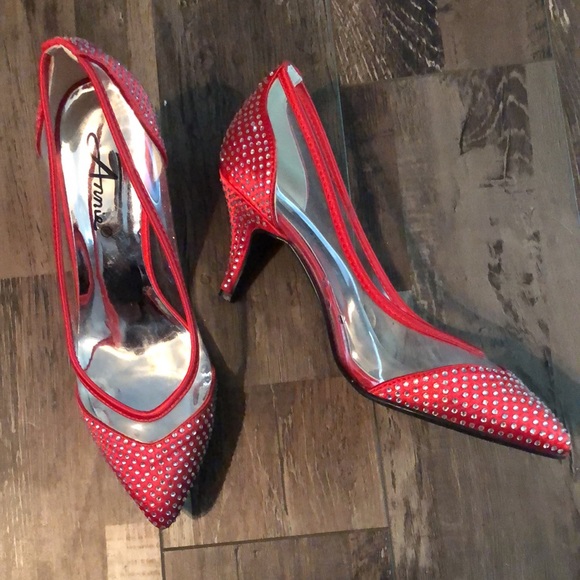 Like new. Worn only once Annie red satin with clear crystals, 2.5” heel - Picture 2 of 8